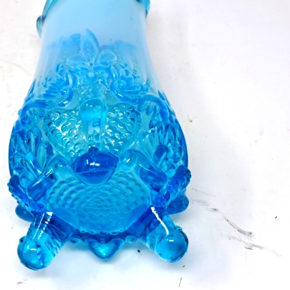 Antique Sowerby Opalescent Blue Piasa Bird Footed Glass Vase - Picture 6 of 6